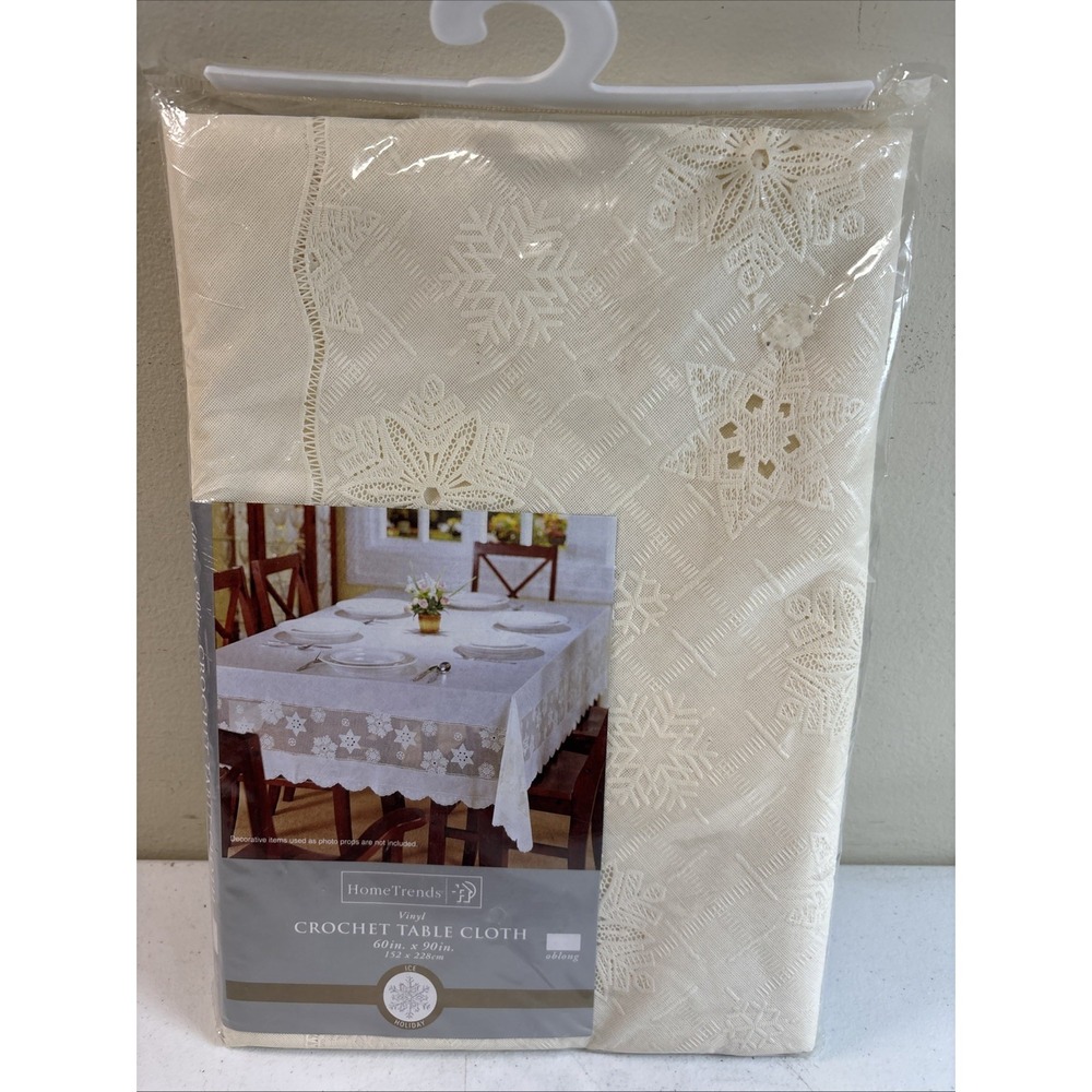 New Crochet Tablecloth 60"‎ x 90" Easy Care Vinyl Lace IVORY/OFF White Holiday